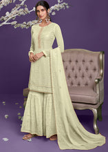 Load image into Gallery viewer, Blonde Yellow Georgette Sharara Suit with Thread, Sequins &amp; Khatli work