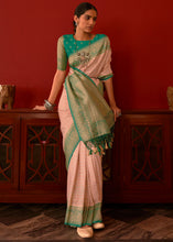 Load image into Gallery viewer, Peach Pink Zari Woven Georgette Saree with Contrast Border &amp; Blouse