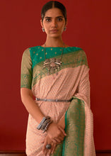 Load image into Gallery viewer, Peach Pink Zari Woven Georgette Saree with Contrast Border &amp; Blouse