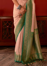 Load image into Gallery viewer, Peach Pink Zari Woven Georgette Saree with Contrast Border &amp; Blouse
