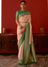 Load image into Gallery viewer, Peach Pink Zari Woven Georgette Saree with Contrast Border &amp; Blouse