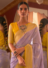 Load image into Gallery viewer, Amethyst Purple Zari Woven Georgette Saree with Contrast Border &amp; Blouse