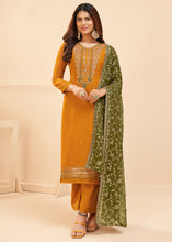 Load image into Gallery viewer, Apricot Orange Georgette Salwar Suit with Zari, Thread, Khatli &amp; Sequence work