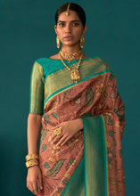 Load image into Gallery viewer, Dark Peach Pink Tussar Silk Saree with kalamkari Print