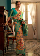 Load image into Gallery viewer, Blonde Yellow Tussar Silk Saree with kalamkari Print