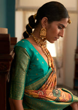 Load image into Gallery viewer, Blonde Yellow Tussar Silk Saree with kalamkari Print
