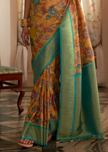 Load image into Gallery viewer, Blonde Yellow Tussar Silk Saree with kalamkari Print