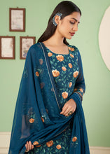 Load image into Gallery viewer, Prussian Blue Georgette Salwar Suit with Multi Colour Thread Embroidery &amp; Sequence work