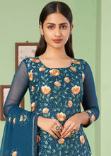 Load image into Gallery viewer, Prussian Blue Georgette Salwar Suit with Multi Colour Thread Embroidery &amp; Sequence work
