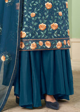 Load image into Gallery viewer, Prussian Blue Georgette Salwar Suit with Multi Colour Thread Embroidery &amp; Sequence work