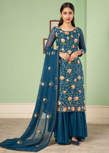 Load image into Gallery viewer, Prussian Blue Georgette Salwar Suit with Multi Colour Thread Embroidery &amp; Sequence work