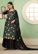 Load image into Gallery viewer, Pebble Black Georgette Salwar Suit with Multi Colour Thread Embroidery &amp; Sequence work
