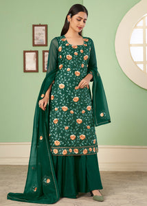 Cadmium Green Georgette Salwar Suit with Multi Colour Thread Embroidery & Sequence work