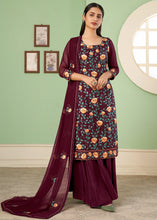 Load image into Gallery viewer, Currant Red Georgette Salwar Suit with Multi Colour Thread Embroidery &amp; Sequence work