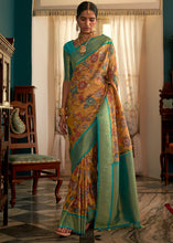 Load image into Gallery viewer, Blonde Yellow Tussar Silk Saree with kalamkari Print