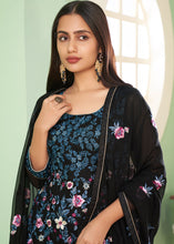 Load image into Gallery viewer, Midnight Black Georgette Salwar Suit with Multi Colour Thread Embroidery &amp; Sequence work