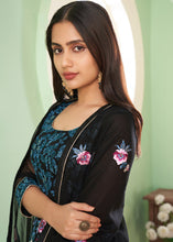 Load image into Gallery viewer, Midnight Black Georgette Salwar Suit with Multi Colour Thread Embroidery &amp; Sequence work