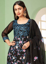 Load image into Gallery viewer, Midnight Black Georgette Salwar Suit with Multi Colour Thread Embroidery &amp; Sequence work