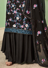 Load image into Gallery viewer, Midnight Black Georgette Salwar Suit with Multi Colour Thread Embroidery &amp; Sequence work