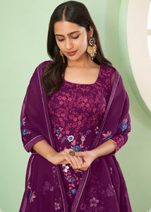 Byzantine Purple Georgette Salwar Suit with Multi Colour Thread Embroidery & Sequence work