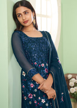 Load image into Gallery viewer, Cobalt Blue Georgette Salwar Suit with Multi Colour Thread Embroidery &amp; Sequence work
