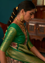 Load image into Gallery viewer, White &amp; Green Tussar Silk Saree with kalamkari Print