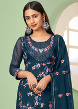 Load image into Gallery viewer, Space Blue Georgette Salwar Suit with Multi Colour Thread Embroidery &amp; Sequence work