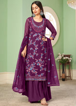Load image into Gallery viewer, Lollipop Purple Georgette Salwar Suit with Multi Colour Thread Embroidery &amp; Sequence work