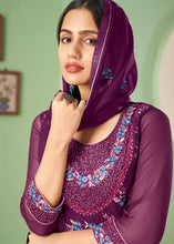 Load image into Gallery viewer, Lollipop Purple Georgette Salwar Suit with Multi Colour Thread Embroidery &amp; Sequence work