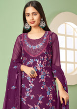 Load image into Gallery viewer, Lollipop Purple Georgette Salwar Suit with Multi Colour Thread Embroidery &amp; Sequence work