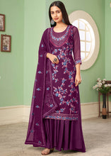 Load image into Gallery viewer, Lollipop Purple Georgette Salwar Suit with Multi Colour Thread Embroidery &amp; Sequence work