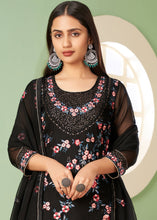 Load image into Gallery viewer, Pitch Black Georgette Salwar Suit with Multi Colour Thread Embroidery &amp; Sequence work