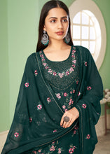 Load image into Gallery viewer, Pine Green Georgette Salwar Suit with Multi Colour Thread Embroidery &amp; Sequence work