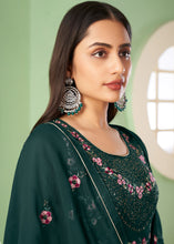 Load image into Gallery viewer, Pine Green Georgette Salwar Suit with Multi Colour Thread Embroidery &amp; Sequence work