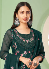 Load image into Gallery viewer, Pine Green Georgette Salwar Suit with Multi Colour Thread Embroidery &amp; Sequence work