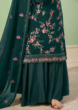 Load image into Gallery viewer, Pine Green Georgette Salwar Suit with Multi Colour Thread Embroidery &amp; Sequence work