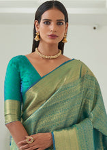 Load image into Gallery viewer, Caribbean Green Woven Kanjivaram Silk Saree