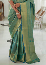 Load image into Gallery viewer, Caribbean Green Woven Kanjivaram Silk Saree