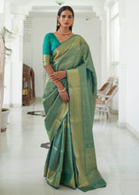 Load image into Gallery viewer, Caribbean Green Woven Kanjivaram Silk Saree