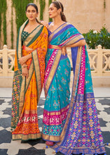 Load image into Gallery viewer, Cerulean Blue Patola Silk Saree with Zari Border &amp; Tassels On Pallu