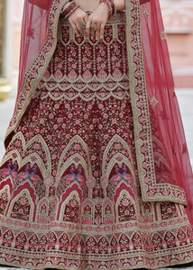 Maroon Red Velvet Lehenga Choli Having Heavy Embroidery & Hand work: Bridal Edition