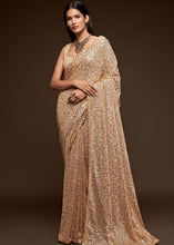 Laden Sie das Bild in den Galerie-Viewer, Ivory White Sequins &amp; Thread Embroidered Designer Georgette Saree