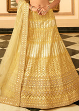 Load image into Gallery viewer, Royal Yellow Organza Lehenga Choli with Zari, Dori, Thread, Swarvoski &amp; Zarkan work