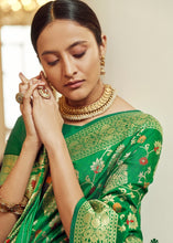 Load image into Gallery viewer, Emerald Green Zari Butta Woven Banasari Silk Saree