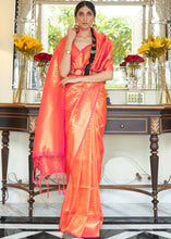 Load image into Gallery viewer, Persimmon Orange Zari Woven Kanjivaram Silk Saree with Tassels on Pallu