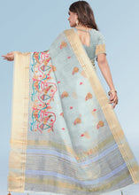 Laden Sie das Bild in den Galerie-Viewer, Baby Blue Organza Silk Saree with Tassels on Pallu