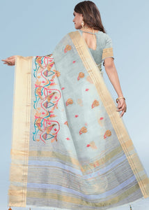 Baby Blue Organza Silk Saree with Tassels on Pallu