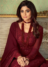 Load image into Gallery viewer, Barn Red Georgette Embroidered Anarkali Suit