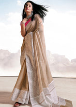 Laden Sie das Bild in den Galerie-Viewer, Umber Brown Soft Linen Silk Saree with Lucknowi work and Sequence Blouse