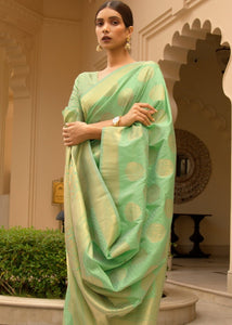 Emerald Green Woven Soft Kanjivaram Silk Saree with overall Butti work